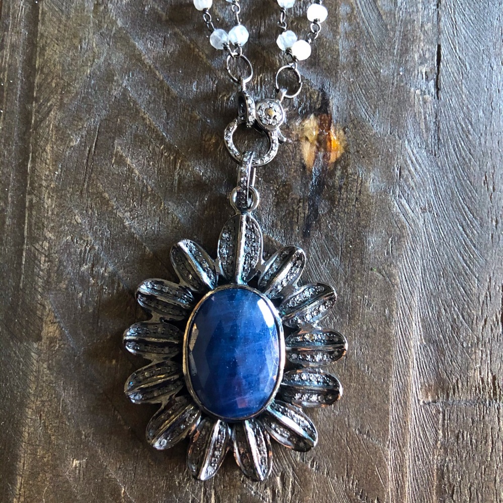 Large blue sapphire and diamond necklace